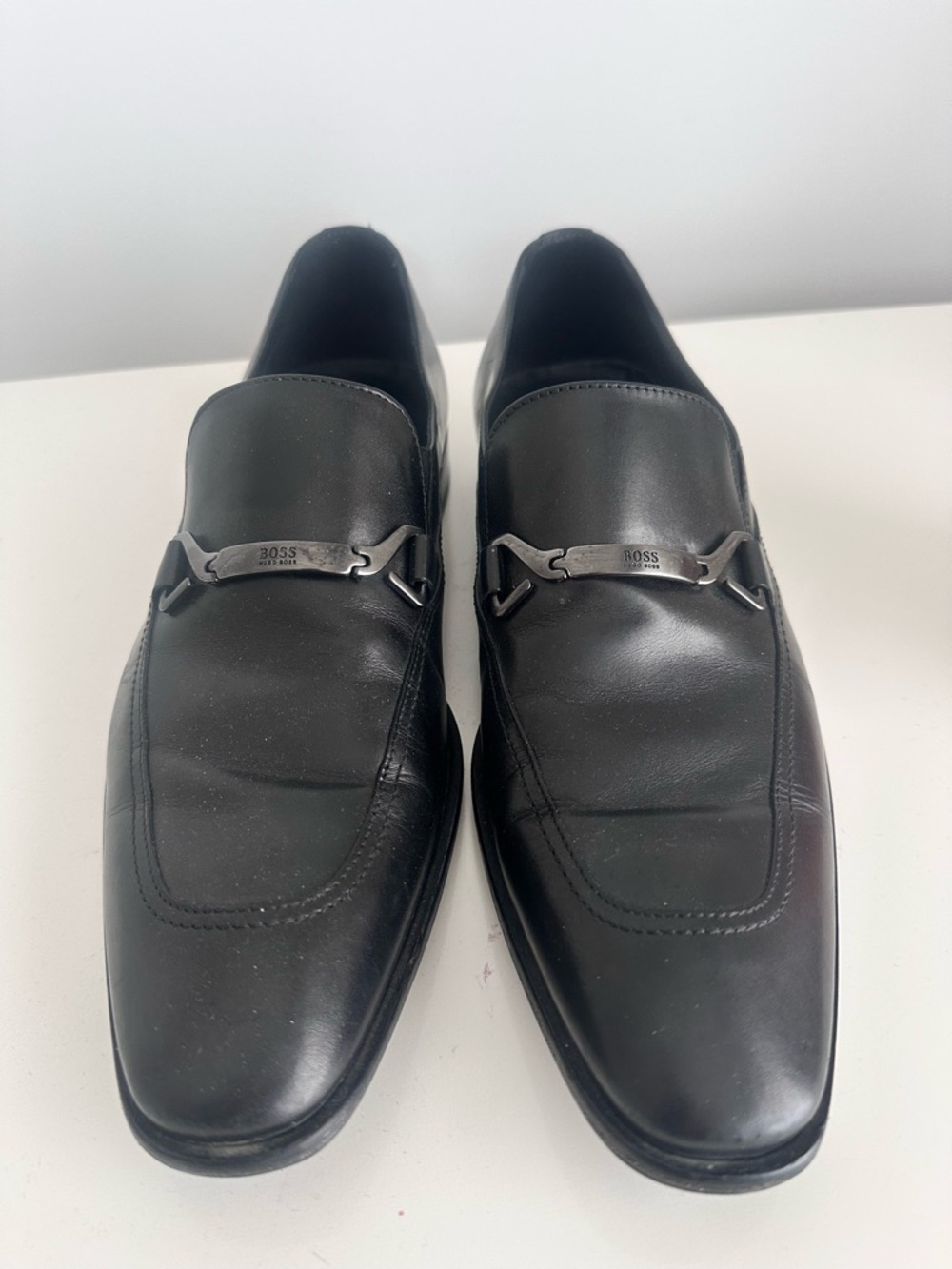 Hugo Boss Black Leather Loafers Size 8 Men’s Slip On Dress Shoes